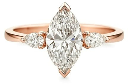 Ayoiow Drei Steine Damenring 14 Karat Rosegold mit Moissanit, Vorsteckring Rosegold 585, 14 Karat Roségold Größe 62 (19.7)