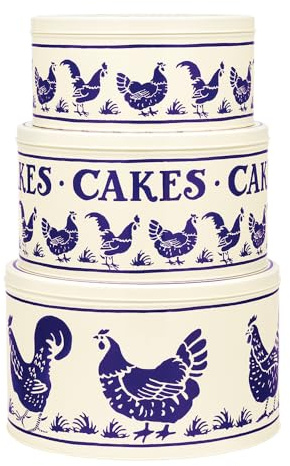 Emma Bridgewater - Blue Hens Set 3 Cake tins 250 (d) x 150mm 223 (d) x 120mm 195 (d) x 105mm