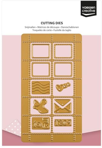 Vaessen Creative Stanz- und Prägeschablonen Briefmarken & Herzen - 11 Cutting Dies - Bastelzubehör für Stanzmaschine, Karten Basteln und Scrapbooking