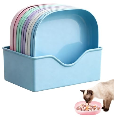 11 Stück Katzennapf Flach, Fressnapf Katze Futternapf mitAufbewahrungsbox | Bunt Katzenfutter Napfset, Flache Katzenschüssel für Kätzchen & Kurzbeinige Katzen
