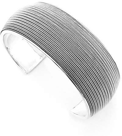 TreasureBay Damen Chunky Silber Manschette Armreif Armband 925 Sterling Silber Geflochtene Details, Einheitsgröße, Silber