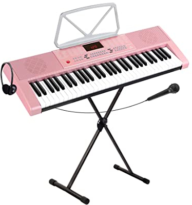 McGrey LK-6120-MIC Keyboard Set - Einsteiger-Keyboard mit 61 Leuchttasten - 255 Sounds und 255 Rhythmen - 50 Demo Songs - Inklusive Mikrofon - Spar-Set inkl. X-Keyboardständer und Kopfhörer - Pink