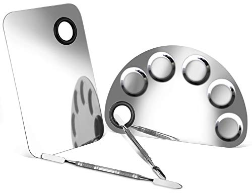 Make-up Paletten Edelstahl Kosmetik Make Up Palette Professionelle Kosmetische Mischen Palette mit Spachtel für Kosmetik und Pigment Mischen 2 Stücke (Silber)