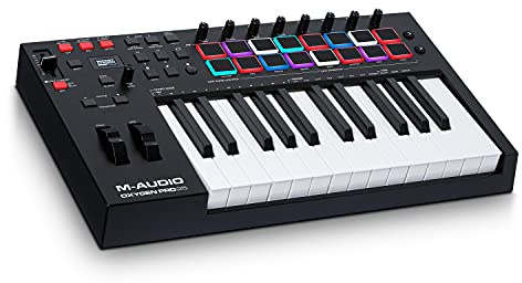 M-Audio Oxygen Pro 25 – 25-Tasten USB MIDI Keyboard Controller mit Beat Pads, MIDI-zuweisbaren Drehreglern, Tasten und Native Instruments Soundpaket (NKS Integration)