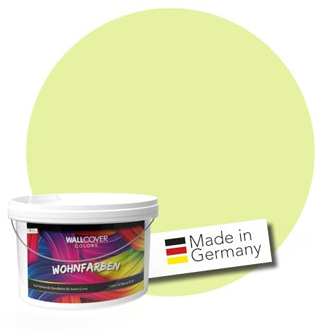 WALLCOVER hochwertige Wandfarbe für Innen | Grün Gelb | 2.5L für 20m² | Hochdeckende Innenfarbe Matt (Klasse 1) | Profi Qualität aus Deutschland