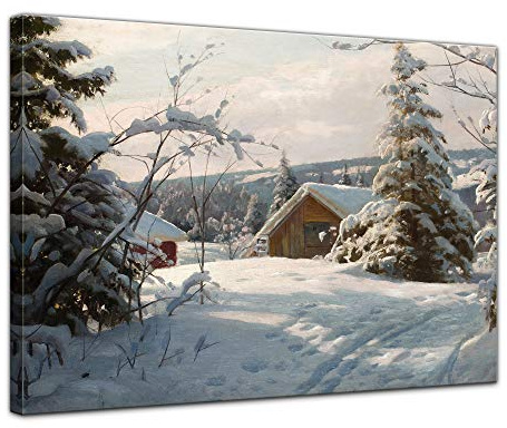 Bilderdepot24 Bild auf Leinwand | Peder Mork Mönsted Sonnige Winterlandschaft in 50x40 cm als Wandbild | Wand-deko Dekoration Wohnung alte Meister | 181303-50x40