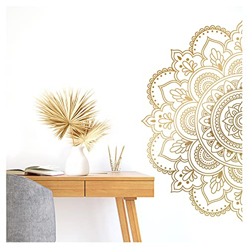Grandora Wandsticker Wandtattoo Wohnzimmer Mandala I Gold (BxH) 115 x 58 cm I Schlafzimmer Sticker Boho Style Flur Yoga Wandaufkleber Ornament Aufkleber W5590