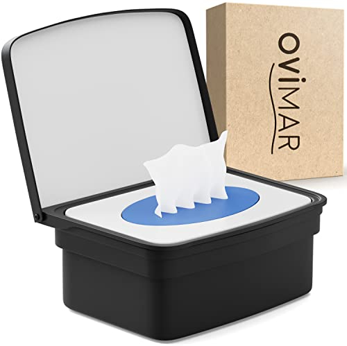 ovimar Feuchttücher Box mit Deckel Malmoya | in edlem schwarz pulverbeschichtetem Edelstahl | ohne Bohren | Damit Kosmetiktücher Dank der Feuchttücher Aufbewahrungsbox Immer frisch bleiben