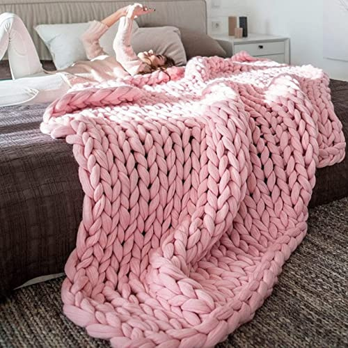 VanderHOME Decke Gestrickte Super Weiche Kuscheldecke Handgefertigt Grobe Strickdecke Wolldecke Couchdecke Flauschige weihnachtsdeko (Rosa,60×80cm)
