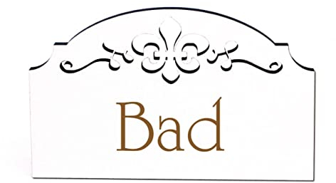 Bad Schild für Tür selbstklebend Ornamente Türschild Holz weiß Vintage Bad Deko 155 x 95 mm