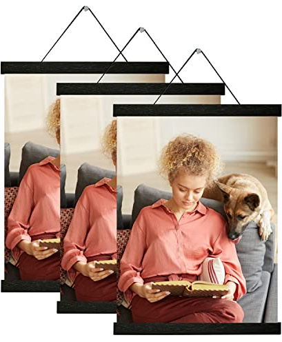 Magnetic Poster Hanger Frame In black 3 pack, 10x18 10x16 10x12 Poster Frame Wooden Magnetic Hanging Kit for Walls Map Canvas Artwork