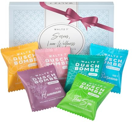 WALTZ 7 Original Bombes de Douche, 6 Pieces avec 6 Parfums, Qualite d'Europe, Pastilles D'huiles Essentielles pour la Douche, Petit Cadeau Femmes, Hommes, Cadeau Paques Adulte