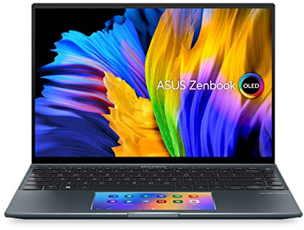 ASUS ZenBook 14X OLED Laptop, 14” 2.8K 16:10 Touch Display, Intel Core i7-1260P CPU, NVIDIA GeForce RTX 2050, 16GB RAM, 1TB SSD, Windows 11 Home, Pine Grey, UX5400ZF-PB76T