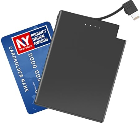 TNTOR Tragbares Ladegerät, 3500 mAh, leichte, ultradünne Powerbank mit integriertem Lightning-Kabel, tragbare Powerbank im Kreditkartenformat, kompatibel mit iPhone (Nicht für iPhone 15/16 Serie)