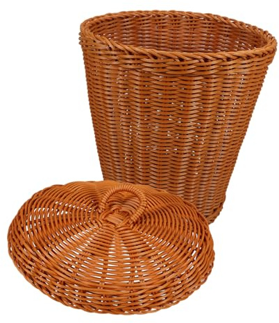 Cabilock Storage Basket Multipurpose Imitation Rattan Woven with Lid Laundry Basket Reusable with Reasonable Capacity for Trash and Small Clothes for Living Room and Home Use