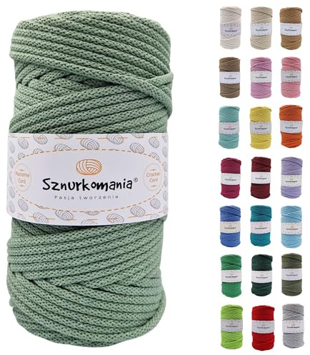 Sznurkomania, Cotton Cord 5 mm 100 m, 46 Colours, Sage Colour, Macrame Yarn, Cotton Yarn, Braided Cotton Cord with Core, Crochet Cord, Macrame Rope, Cord