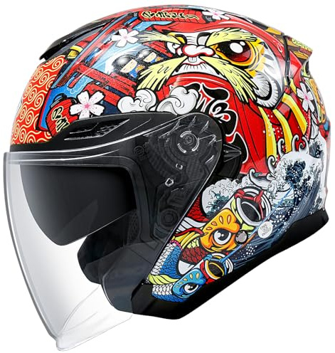 NENKI Rollerhelm für Motorradfahrer, Motorradhelm ECE 22.06, Jethelme mit Doppelvisier und Sonnenblende, Halbhelme für Damen Herren (TuyaB, XXL)
