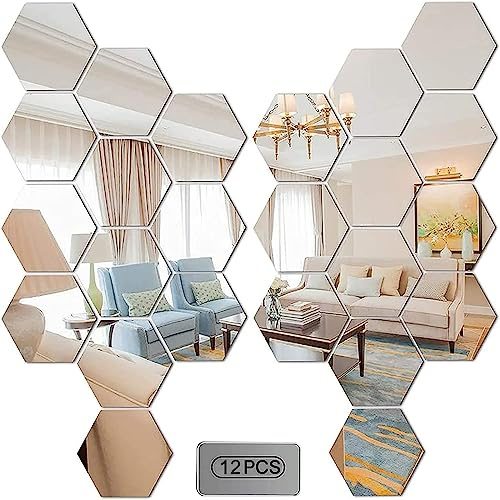 Runmeihe® 12 Pezzi Removibile Acrilico Specchio Adesivo Parete Specchio Decal per Casa Decorazione Soggiorno Camera da Letto