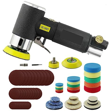 Mini-Luftschleifer-Set, pneumatischer Schleifer, mit 2,5 cm, 5,1 cm, 7,6 cm Trägerplatten, Schleifscheiben, Polierpads für Exzenterschleifen, Polieren, 60 Stück