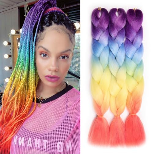 Splendide trecce sfumate, 61 cm, 3 ciocche, 300 g, ottieni il look perfetto con capelli da viola a blu lago a viola chiaro per intrecciare