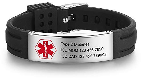 Bycuss Braccialetto di allerta medica personalizzata,Braccialetti ID informazioni mediche di emergenza personalizzati,Tracker di farmaci,Bracciale da polso medico anziano, M, Silicone