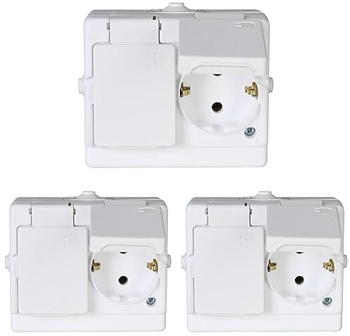 Kopp 130202002 Aufputz-Feuchtraum Schutzkontaktsteckdose 2-Fach mit Klappdeckel, IP44, Standard (Packung mit 3)