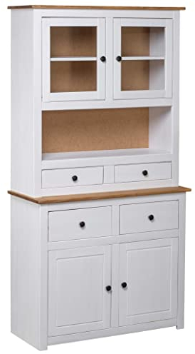 Festnight Küchenbuffet Buffetschrank Hochschrank küche küchebücherregal Highboard Vintage Küchenschränke Vitrinenschrank Vintage Küchenvitrine Weiß 93 x 40,5 x 180 cm