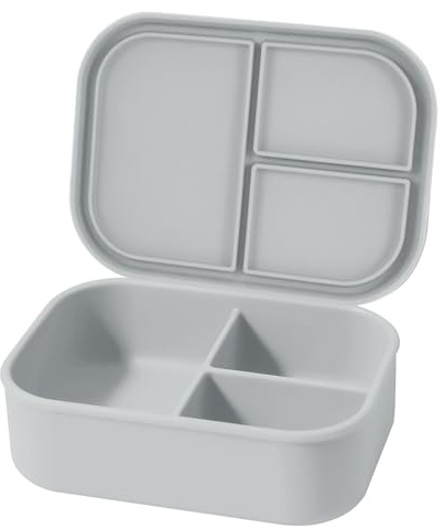 Realand Auslaufsichere Silikon Bento Brotdose Silikon Brotdose mit 3 einzeln verschlossenen Fächern, Snack Bento Box, Mikrowellen- & Spülmaschinenfest, Blau
