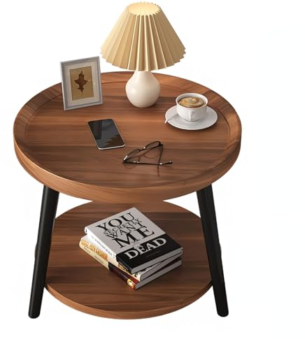 GHBXJX Modern Couchtisch Rund Holz Beistelltisch, Klein Wohnzimmertisch mit Stauraum, Nachttisch 2 Ebenen Sofatisch, Runder Couch Tisch für Wohnzimmer und Schlafzimmer,40x40x48cm