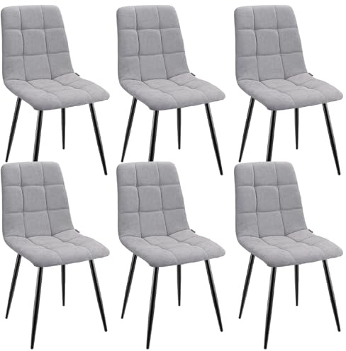 WAFTING Esszimmerstühle 6er Set, Gepolsterter Stuhl mit Hoher Rückenlehne und Leinendesign, Esstischstühle mit Metallfuß, für Esszimmer, Wohnzimmer, Küche, Schlafzimmer und Empfangsraum, Grau