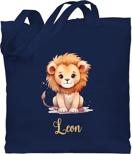 Geschenk mit Namen personalisiert by Shirtracer - Baumwolltasche - Süßer Löwe mit Name personalisiert I Löwen Geschenk I Zootiere I König der Tiere I Leu