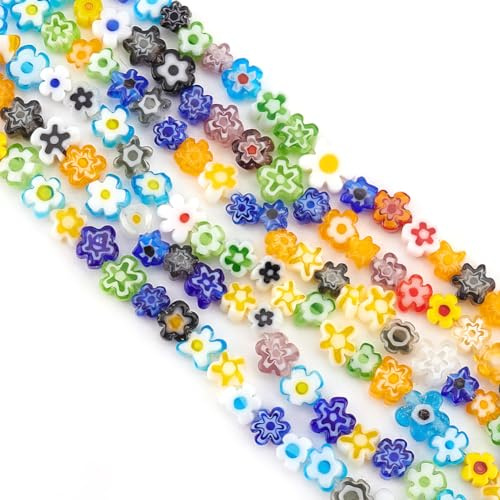OLYCRAFT 330 Pcs Multicolor Flower Glass Beads, 3.7~5.6mm, 1mm Hole, Perfect for Jewelry Making