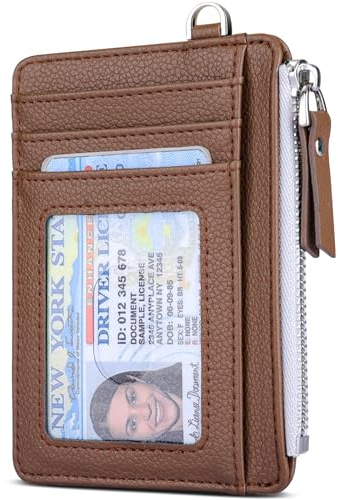 Teskyer Kartenetui Herren, Slim Wallet mit Münzfach, RFID-Schutz Minimalistischer Card Holder Wallet mit Reißverschluss, Fasst bis zu 8 Karten, Kaffee