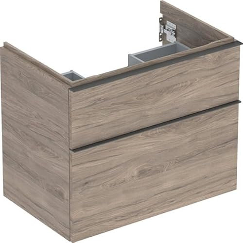 Geberit Icon Mueble bajo Lavabo, 2 cajones, 74x61,5x47,6 cm, 502304, Color: Frente/Carcasa: Nogal Americano/Textura de Madera de melamina, Mango: Lava/Revestido de Polvo Mate