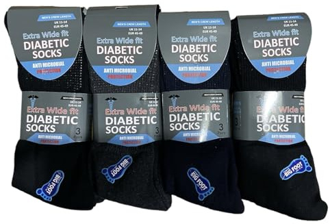 QZ FASHION 6 pares de calcetines para diabéticos extra anchos para hombre, calcetines negros de trabajo, cómodos, algodón, talla 11-14, Multicolor, 14 Plus Tall