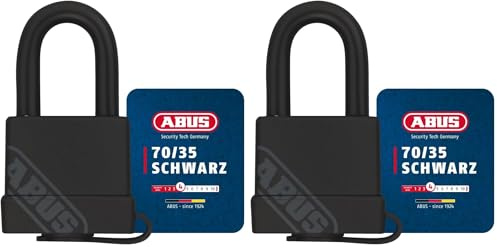 ABUS Vorhängeschloss Messing 70/35 - wetterfest - Messing-Schlosskörper - schlagzähe Kunststoffummantelung - ABUS-Sicherheitslevel 4 - Schwarz (Packung mit 2)