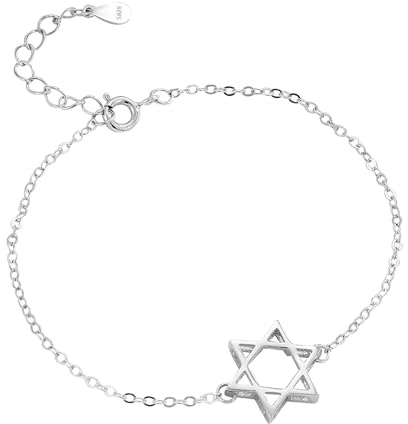 Hmzidz Fina Pulsera con Colgante de Estrella de David de Seis Puntas,Brazalete Plata de Ley 925 Niña,Pulsera Cadena de Estrella,Pulsera de Eslabones para Mujer,Bisuteria Pulseras para Mejores Amigas
