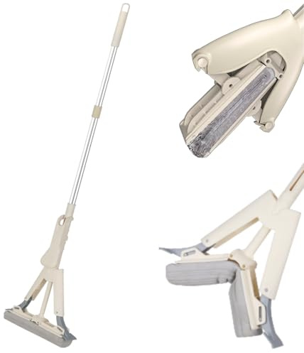 Dekohome Mopa Giratoria 360 Ideal para Limpiar Suelos, Paredes, Techos, Muebles y Ventanas. Llega a Cualquier Rincón, Esponja, Función Autoescurrido, Color Beige, Limpia en Seco y Húmedo