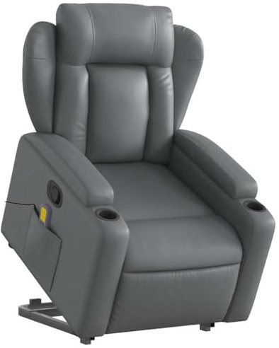 vidaXL Massagesessel, Sessel mit Aufstehhilfe, Relaxsessel mit Liegefunktion Vibrationsfunktion, Fernsehsessel Liegesessel Aufstehsessel, Grau Kunstleder