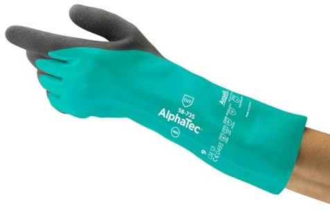 Ansell AlphaTec 58-735 Chemical Cut Protection Gloves w/Hi-Visibility Liner for Automotive, Food Processing, Machinery, Large, Green (6 Pairs)