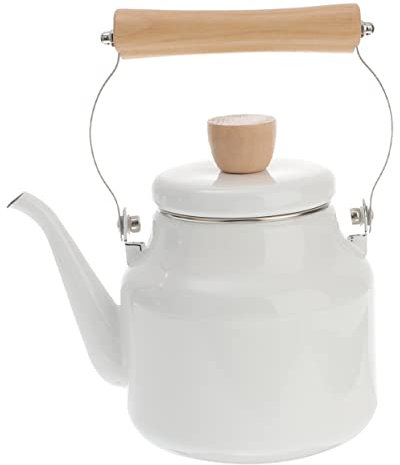Japanischer Wasserkocher, Emaille-Wasserkanne, Teekocher, Outdoor-Teekessel, Emaille-Teekessel, Teespender, Teegeschirr, Wasserkocher, Töpfe im japanischen Stil, aus Holz, unzerbrechlich, weiß, zum