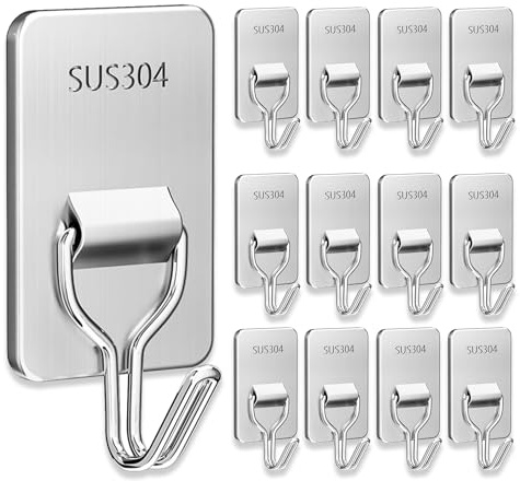12 Stück Haken Selbstklebend, Wandhaken Selbstklebend, Edelstahl Wandhaken, Edelstahl Klebehaken, Selbstklebend Handtuchhaken,Handtuchhalter Ohne Bohren Selbstklebend,für Decke Bad Küche Badezimmer
