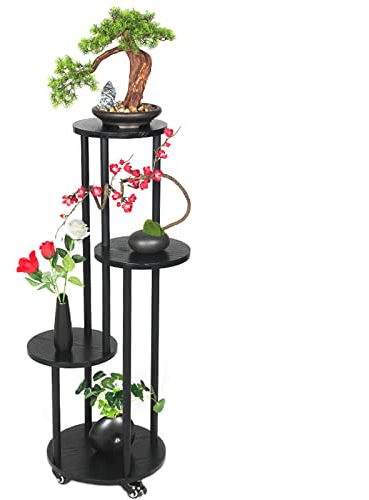 pflanzenständer4-stufiger, hoher Pflanzenständer, Eckregal, Pflanzenregale aus Holz, mehrstufiger Pflanzgefäß-Topfhalter für Wohnzimmer, Balkon, Garten, Terrasse (braun) (schwarz)