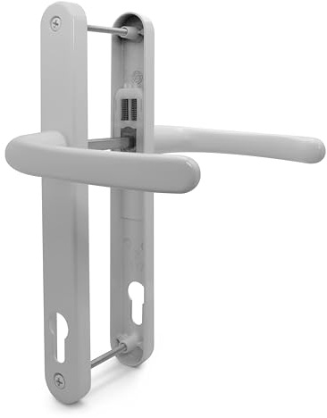 TSS White UPVC Door Handle Pair Set, 117mm PZ, Sprung, Lever Lever, 237mm Screw to Screw, Backplate 267mm x 32mm - Replacement PVC Door Handle in White, Suits Millenco 117mm