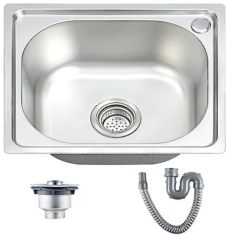 XJYMCOM Kitchen Sink Stainless Steel Undermount Sink Square Inset Single Bowl with Drainer Waste for Kitchen Utility Room Bar 420 * 370 * 190MM