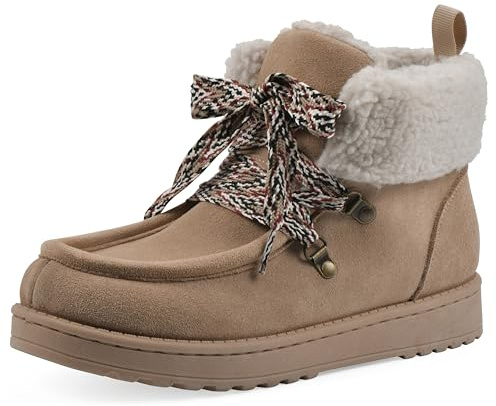 WHITE MOUNTAIN Women's Icebox Faux Fur Moc Toe Bootie, Beach Wood/Suede, 9 M