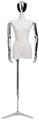 VNNHGB Galvanisierte Halbkörper, weibliches Modell, Schaufensterpuppenkörper, Halbkörper mit Metallsockel, höhenverstellbare Kleidungsmodelle (Silber+D)