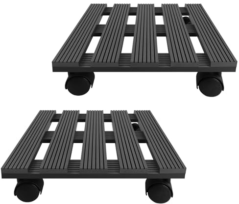PEILU 2X Pflanzenroller Outdoor 30x30cm Pflanzen Untersetzer mit 360° Drehbare Rollen Blumen Rollbrett bis 100KG Gefäßroller für Sonnenschirmständer, Mülleimer, Regentonne, Pflanzentopf (Anthrazit)