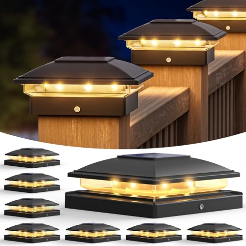 VOLISUN Luz solar para poste al aire libre, valla solar, luces de poste impermeables para postes de madera de 4 x 4/5 x 5/6 x 6, luz negra para poste de cubierta, luz solar con luz blanca cálida para