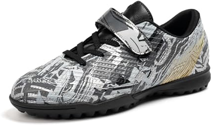 Puvvtyi Chaussures de Football pour Enfants, Chaussures de Foot Antidérapantes sans Lacets, Baskets de Football Unisexes pour Garçons et Filles, Noir , 36 EU